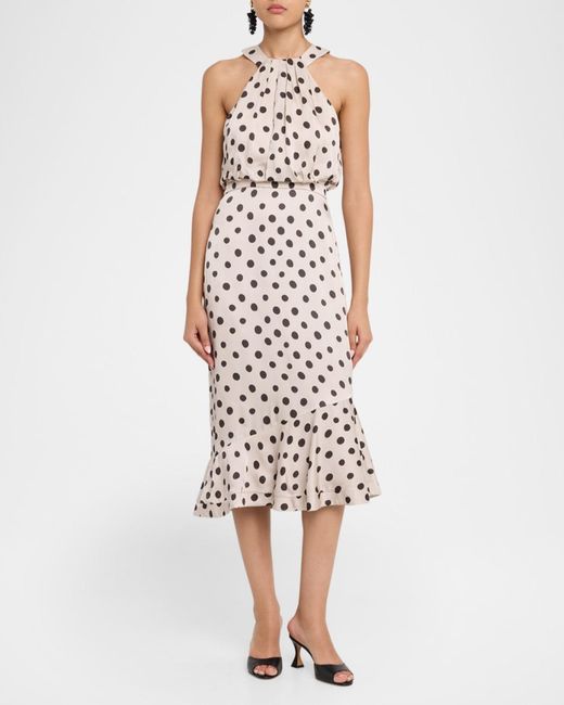 Saloni White Ruby Polka-Dot Midi Dress