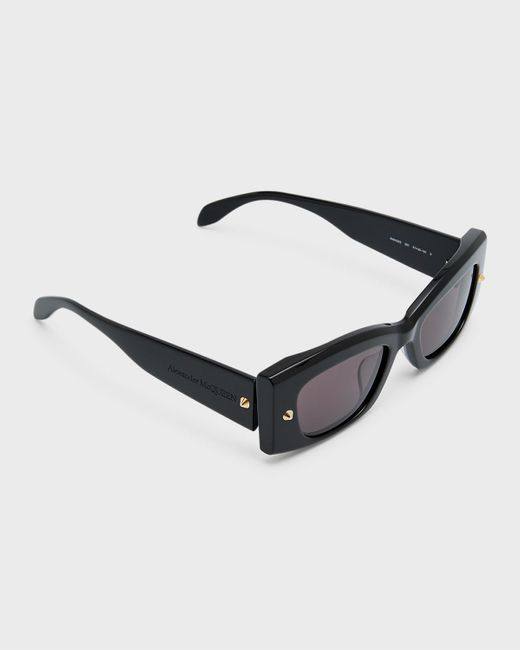 Alexander McQueen Black Am0426sm Acetate Rectangle Sunglasses for men