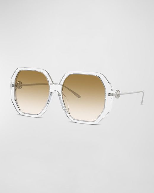 Tory Burch White Gradient Acetate & Plastic Geometric Sunglasses