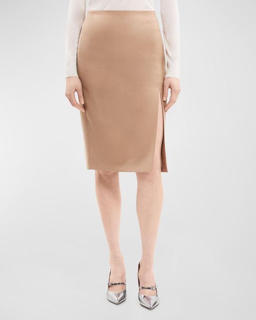 Theory Natural High-Waist Side Slit Sleek Flannel Skirt