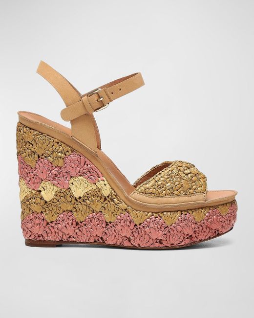 Joie Multicolor Hindy Colorblock Raffia Wedge Sandals