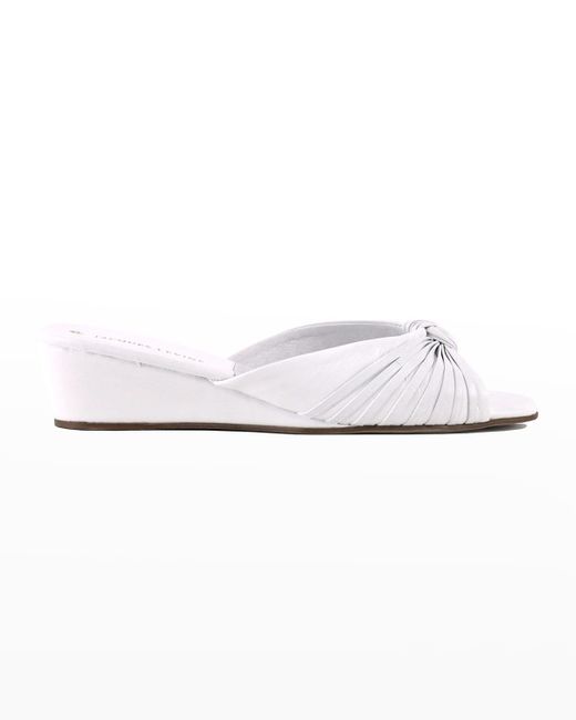 Jacques Levine White Metallic Leather Open-toe Slippers