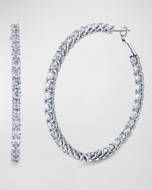 Neiman Marcus Metallic 18K Round Diamond Medium Wire Cup Hoop Earrings, 2"L
