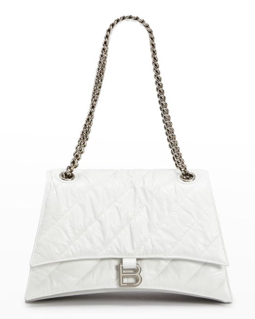 Balenciaga White Crush Medium Quilted Chain Shoulder Bag