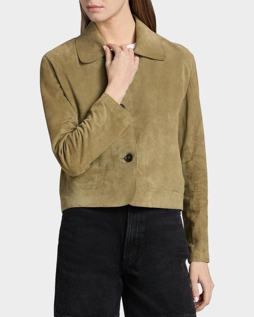 Arma Green Emy Button-Down Goatskin Suede Jacket