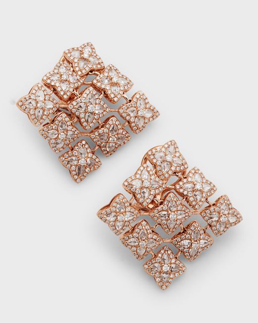 64 Facets White 18k Rose Gold Blossom Motif Diamond Earrings