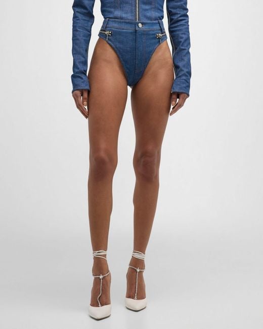 LAQUAN SMITH Blue High-Rise Denim Hot Shorts