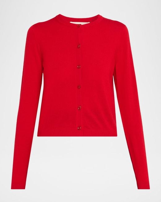 Jason Wu Red Long-Sleeve Merino Wool Crewneck Cardigan