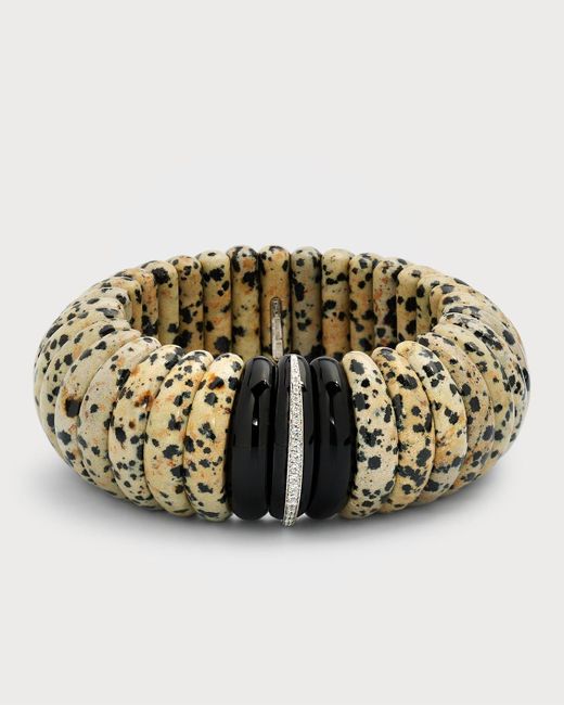 Sanalitro Metallic 18k White Gold Expandable Spicchio Bracelet With Jasper, Diamonds And Black Obsidian