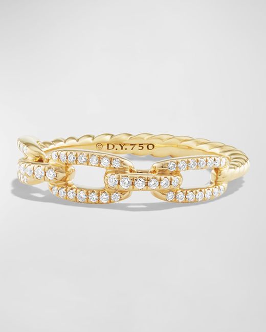 David Yurman Metallic Stax Single-row Pave Chain Link Ring With Diamonds In 18k Gold, Size 6