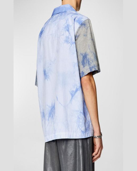 DIESEL Blue S-Trucker Striped Cotton Poplin Bowling Shirt for men