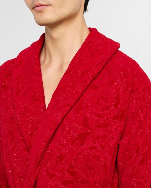 Versace Red Apos;S Cotton Barocco Bathrobe for men