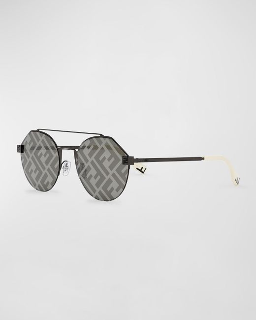 Fendi Metallic Monogram Lens Metal Round Sunglasses for men