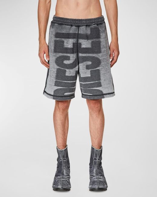 DIESEL Gray P-rown Burnout Logo Sweat Shorts for men