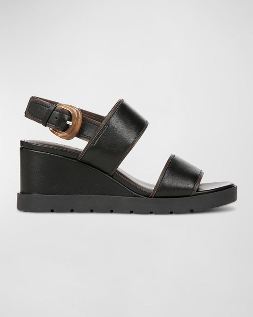 Vince Black Roma Leather Wedge Slingback Sandals
