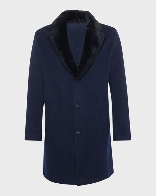 Gorski Blue Loro Piana Cashmere Short Coat With Detachable Lamb Shearling Collar for men