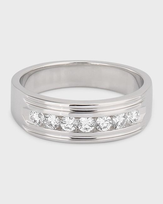 Neiman Marcus Gray 18k White Gold Round Diamond Wedding Band, Size 10 for men