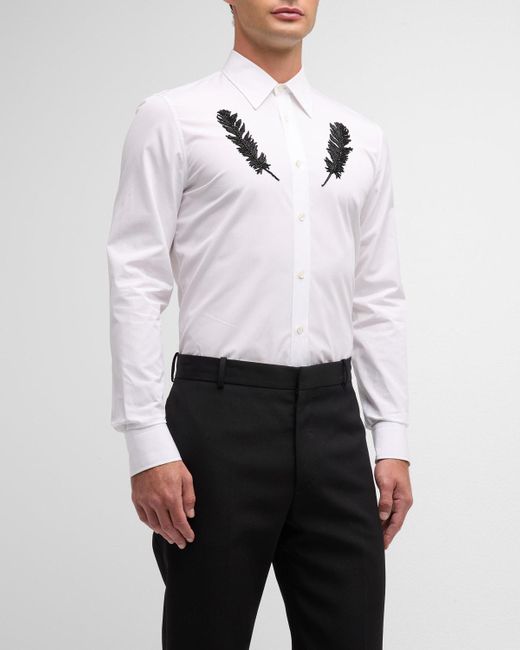 Alexander McQueen Dress Shirt With Beaded Feathers in White for Men | Lyst