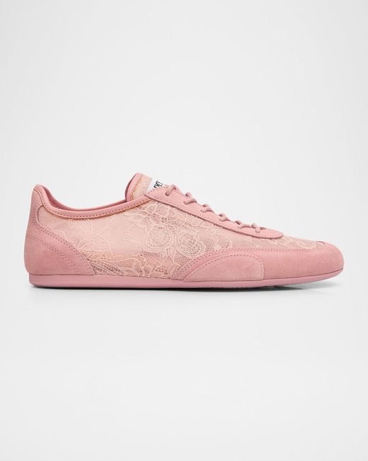 Jimmy Choo Pink Sunny Floral Lace And Suede Trainers