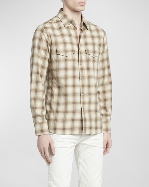 Tom Ford Natural Gradient Check Western Button-Down Shirt for men