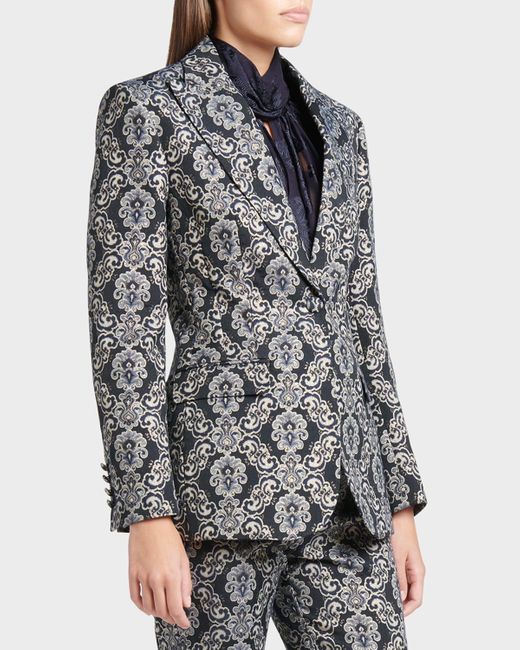 Etro Gray Jacquard Brocade Blazer Jacket