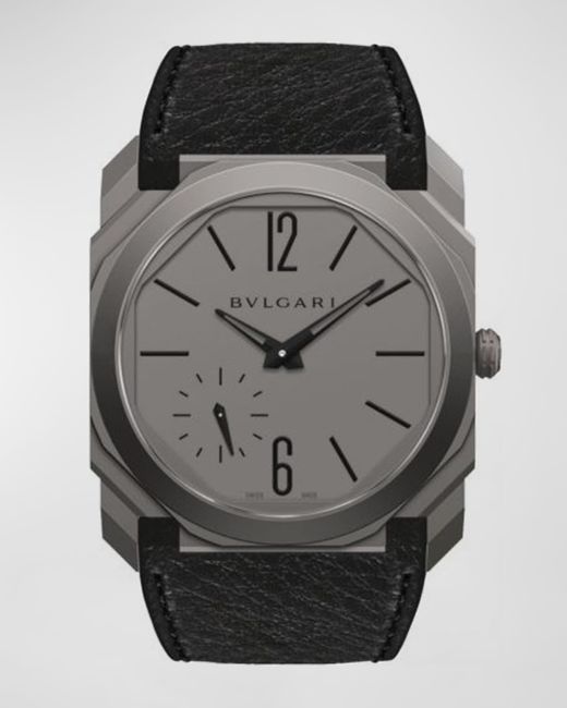 BVLGARI Gray Octo Finissimo Automatic Leather Watch, Black for men