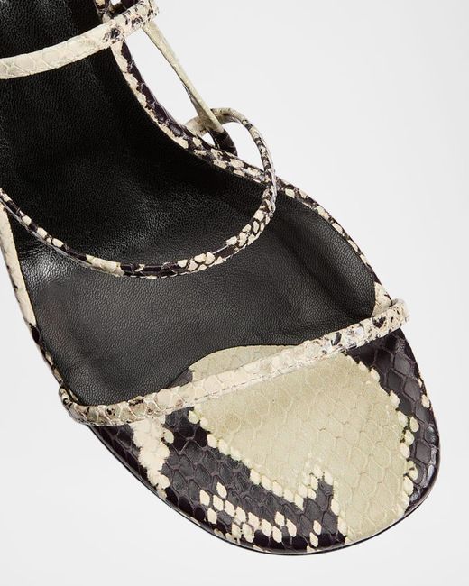Khaite Metallic Strappy Python-Embossed Kitten Sandals