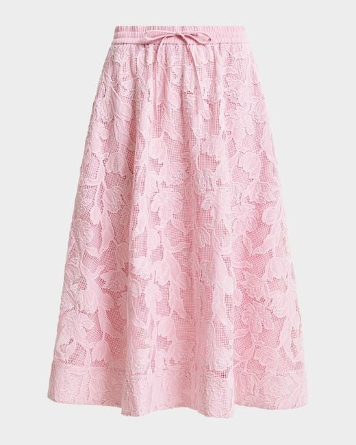 Essentiel Antwerp Pink Heast Floral-Embroidered Midi Skirt