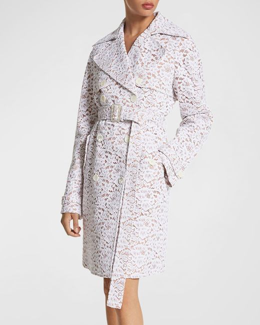 Michael Kors White Floral Lace Trench Coat