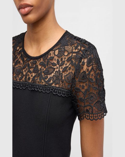 Carolina Herrera Black Knit Midi Dress With Lace Inset Detail