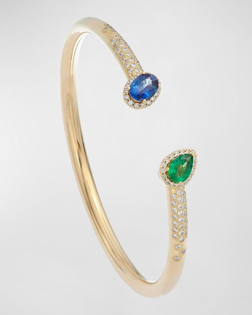 Krisonia Blue 18k Yellow Gold Cuff Bracelet With Sapphires And Diamonds
