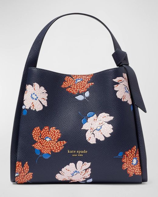 Kate Spade Blue Knott Medium Floral-embossed Leather Tote Bag
