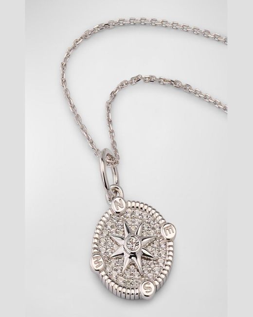 Monica Rich Kosann White 925 Mini Adventure Compass Pave Sapphire Necklace