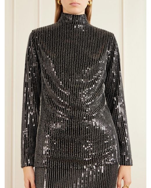 Dima Ayad Black Studded Sequin-Trimmed Jersey Blouse