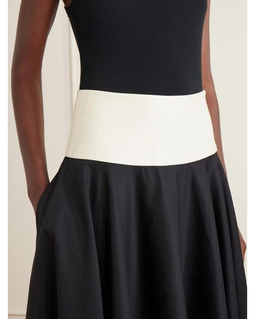 Abadia Black Pleated Cotton-Poplin Midi Skirt