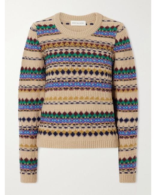Dries Van Noten Gray Intarsia Wool Sweater