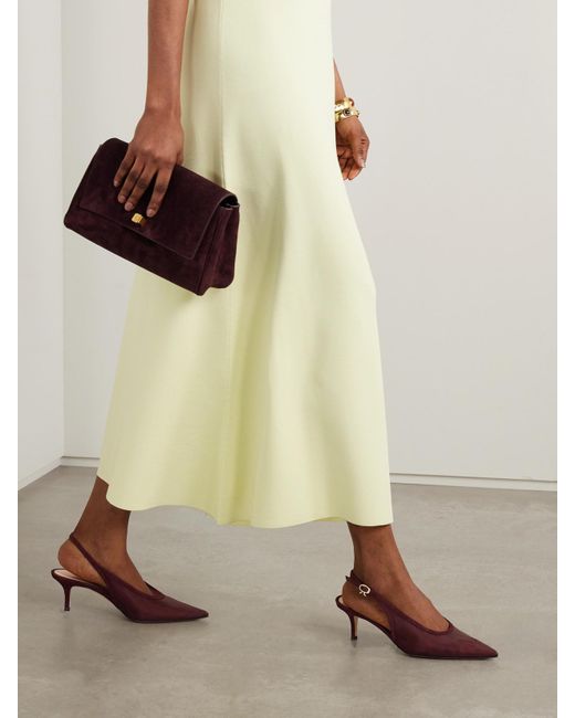 Gianvito Rossi Brown 55 Slingback-Pumps Aus Mesh Mit Velourslederbesätzen