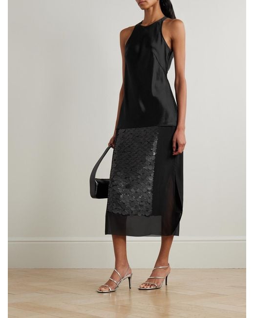 Joseph Black Cambo Pailette-Embellished Crepe De Chine Midi Skirt
