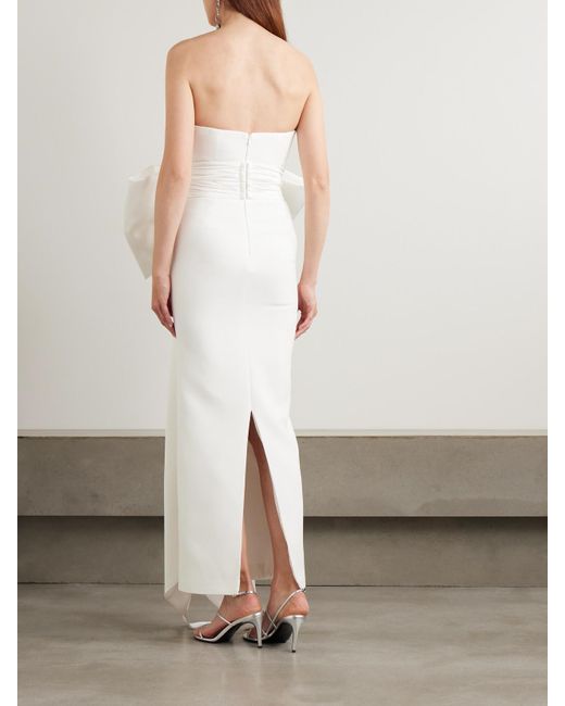 The New Arrivals Ilkyaz Ozel White Peggy Strapless Bow-Detailed Satin Gown