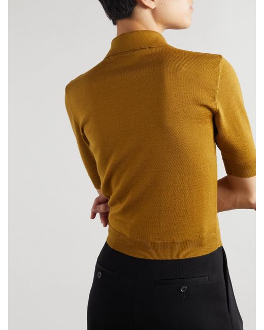 Saint Laurent Natural Oberteil Aus Einer Mischung Aus Wolle, Kaschmir Und Seide Mit Polokragen Und Stickerei
