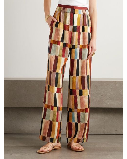 ALÉMAIS White Majorelle Printed Linen And Silk-Blend Wide-Leg Pants