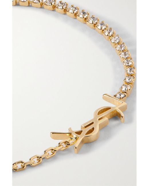 Saint Laurent Natural Cassandre-Tone Crystal Bracelet