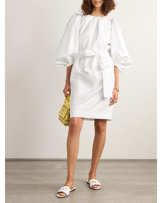 Dolce & Gabbana White Belted Pleated Cotton-Poplin Midi Dress