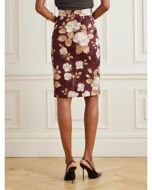Dolce & Gabbana Brown Floral-Print Cotton-Blend Jacquard Skirt