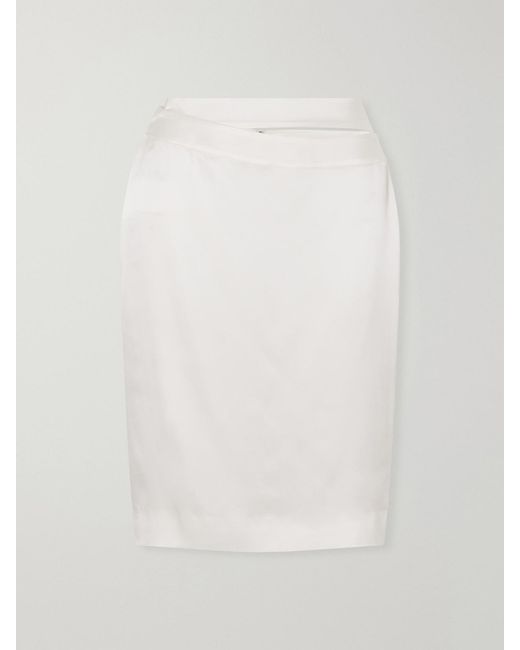 TOVE White June Cut-Out Silk-Satin Knee-Length Skirt