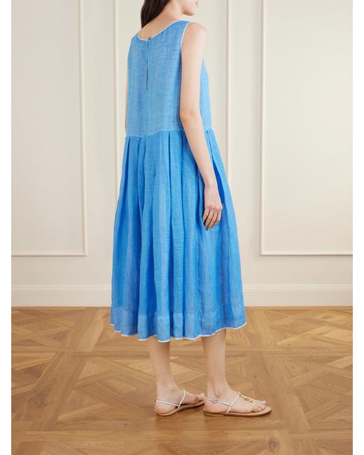 Eka Blue Basil Linen Midi Dress