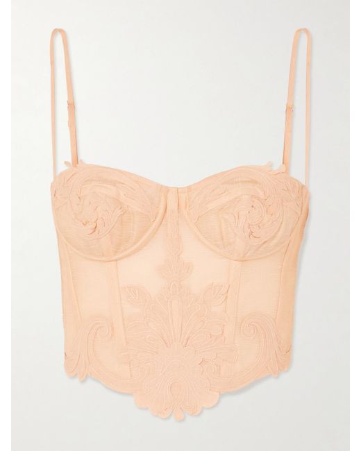Zimmermann Natural Rebellion Appliquéd Linen And Silk-Blend Corset Top