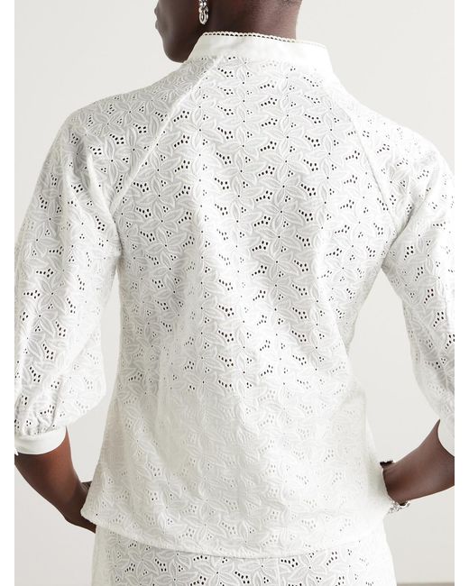 Loretta Caponi White Brunella Pintucked Broderie Anglaise Cotton Blouse