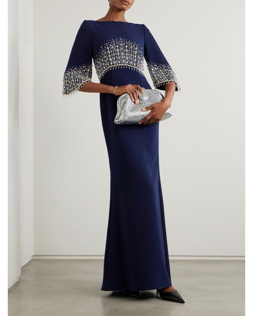 Jenny Packham Blue Electra Embellished Crepe Gown