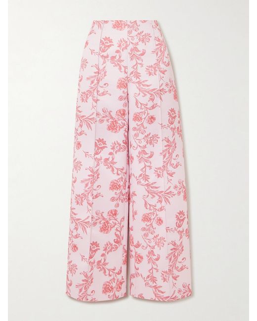 Emilia Wickstead Pink Daffy Paneled Floral-Print Faille Wide-Leg Pants